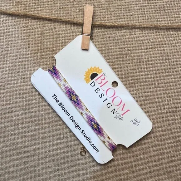 Purple White  and Gold Beaded Bracelet - Picture 4 of 5